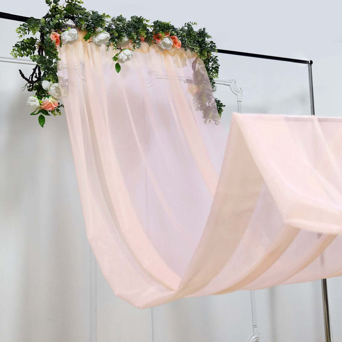 5ftx32ft Blush Chiffon Curtain Panel, Durable Flame Resistant Backdrop Ceiling Drapery With Rod Pocket
