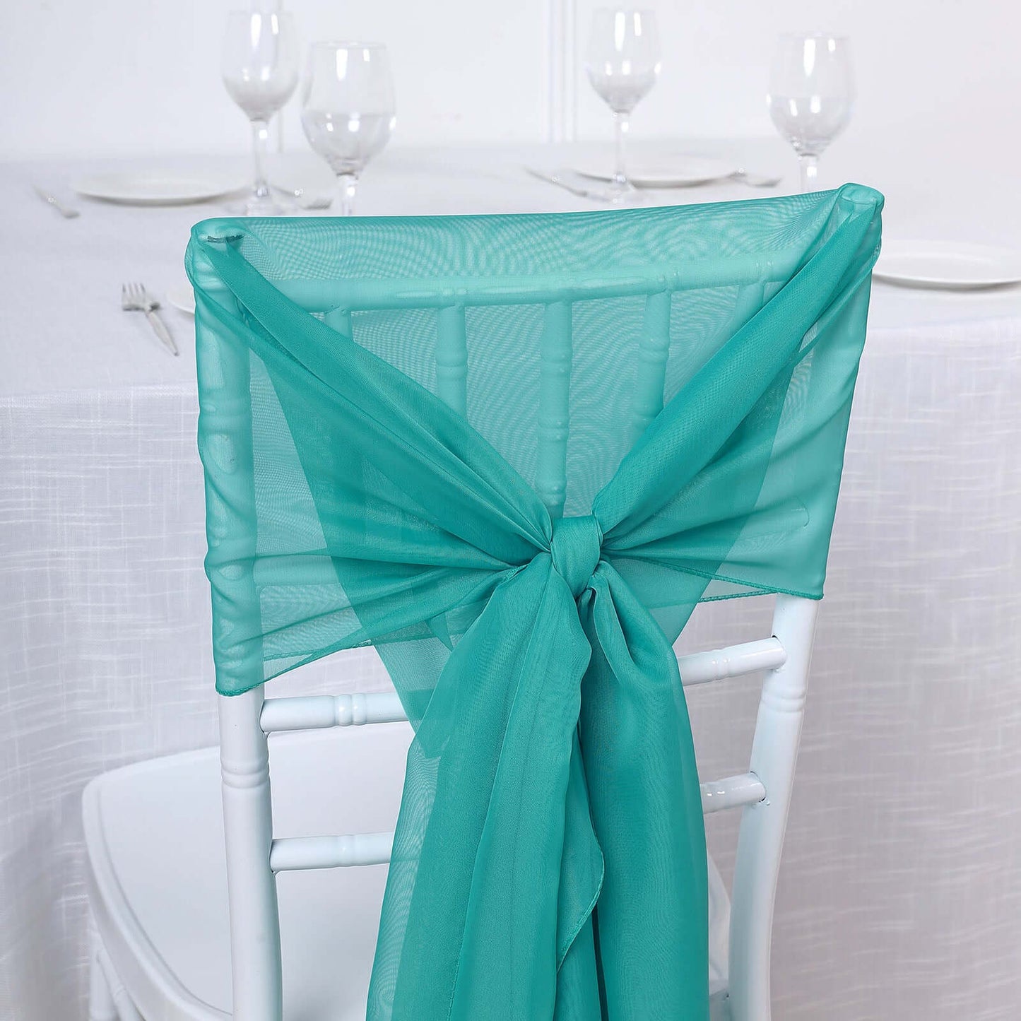 5 Pack Chiffon Chair Sashes Turquoise - Soft & Lightweight Designer Chair Bows 22"x78"