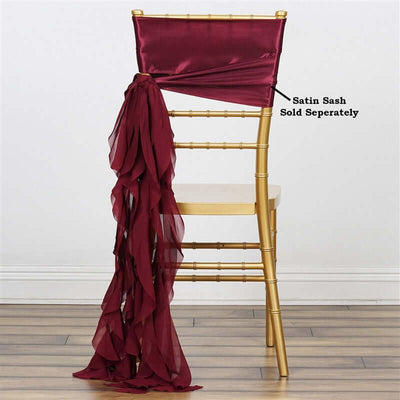Chiffon Chair Sash with Curly Design Burgundy - Stylish Chair Decorations