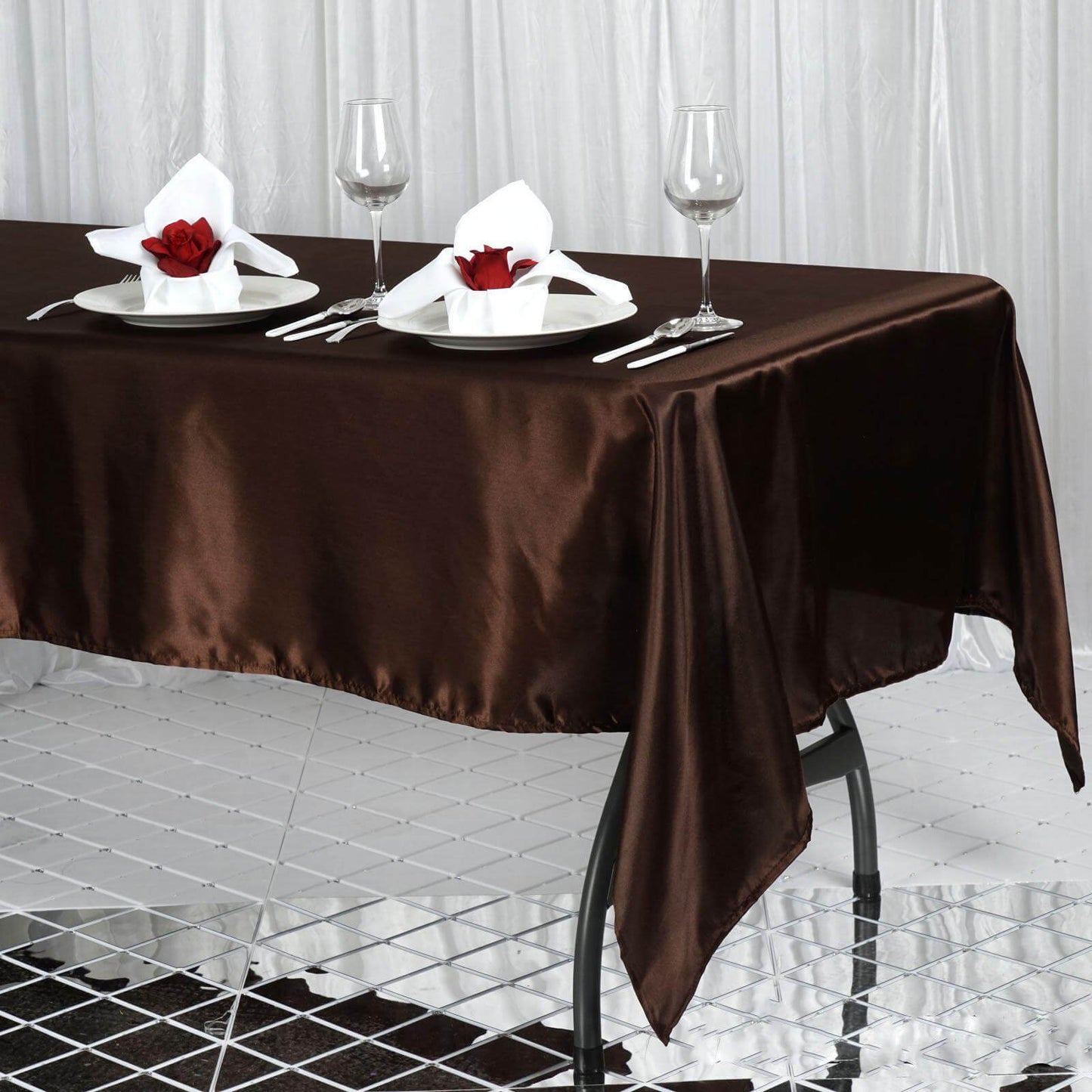 Satin Rectangular 60"x102" Tablecloth Chocolate - Smooth and Lustrous Table Cover