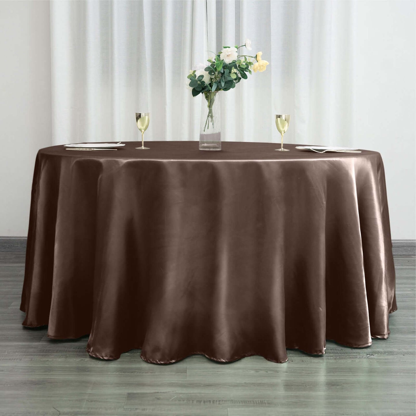 Satin 120" Round Tablecloth Chocolate - Stylish Seamless Table Cover