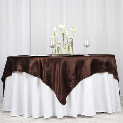 Satin 72"x72" Table Overlay Square Tablecloth Chocolate - Smooth Finish Table Cover