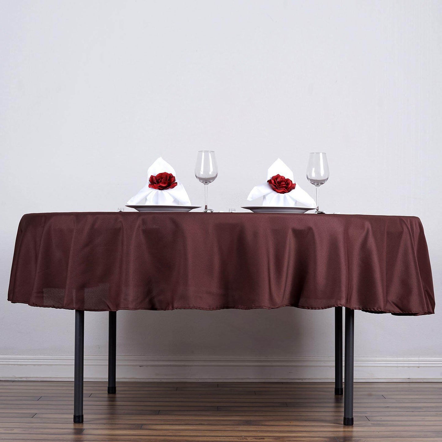 Polyester 90" Round Tablecloth Chocolate - Stain & Wrinkle-Resistant Table Cover