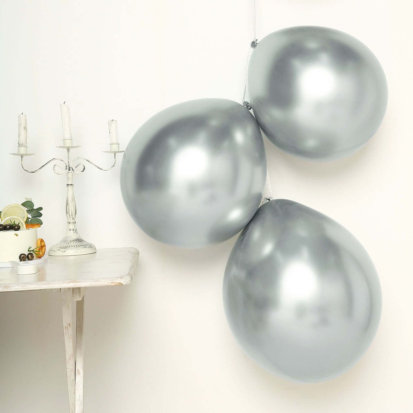 5 Pack 18" Metallic Chrome Silver Latex Helium Air Party Balloons