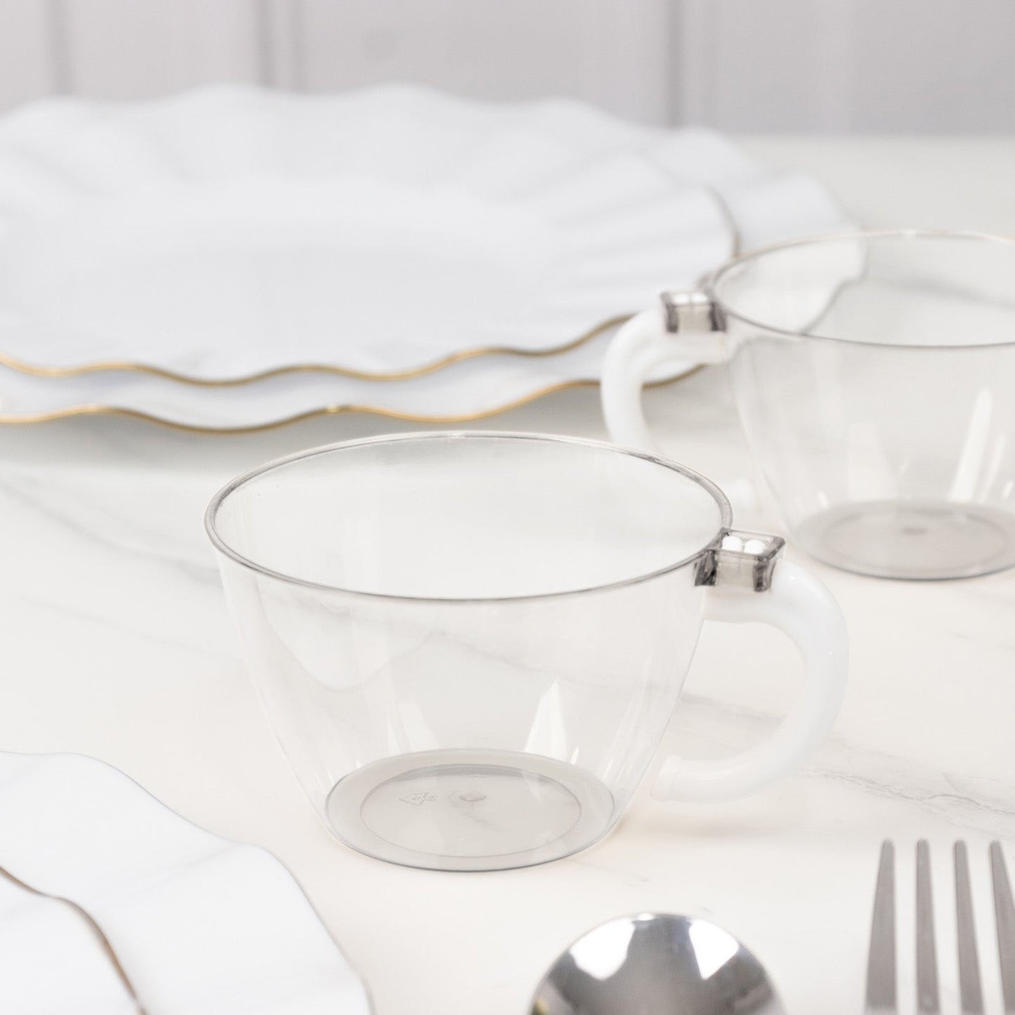 24-Pack Disposable Plastic Coffee Cups with Handles - 6oz Clear Hard Tea Mugs for Hot Beverages