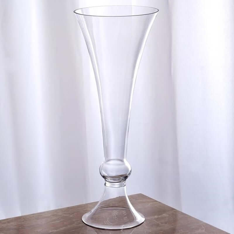 4-Pack Glass Trumpet Vases Crystal Ball Design Clear - Stylish Floral Table Centerpieces for Events 18"