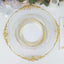 10-Pack Plastic 7" Round Dessert Plates in White with Gold Swirl Rim - Disposable Salad Plates for Classy Events & Banquets