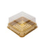 50-Pack Favor Containers Square Design Gold and Clear - Plastic Party Boxes for Cupcakes and Desserts 3"