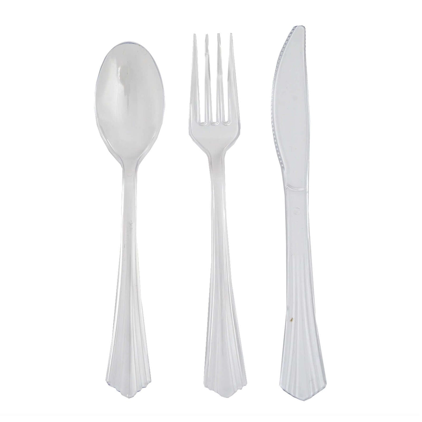 24-Pack Plastic Silverware Set with Fan Flared Tip Handle Clear - Heavy Duty Disposable Utensils 7"