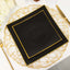 10-Pack Plastic 10" Square Dinner Plates in Black Concave Style with Gold Rim - Modern Disposable Party Plates