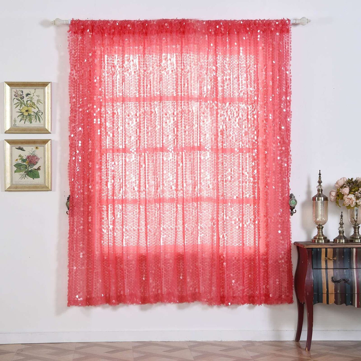 2 Pack Coral Big Payette Sequin Curtains With Rod Pocket Window Treatment Panels - 52"x84"