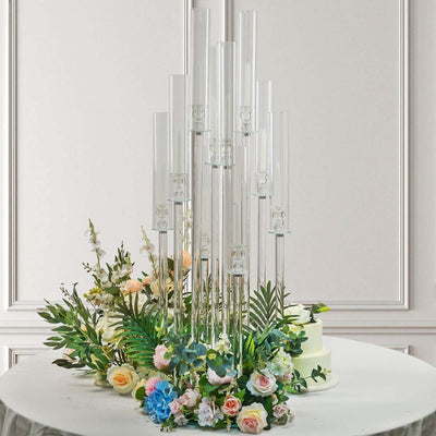 10-Arm Round Cluster Crystal Candelabra with Mirror Base Clear - Sparkling Candle Holder for Votive & Pillar Candles 47"
