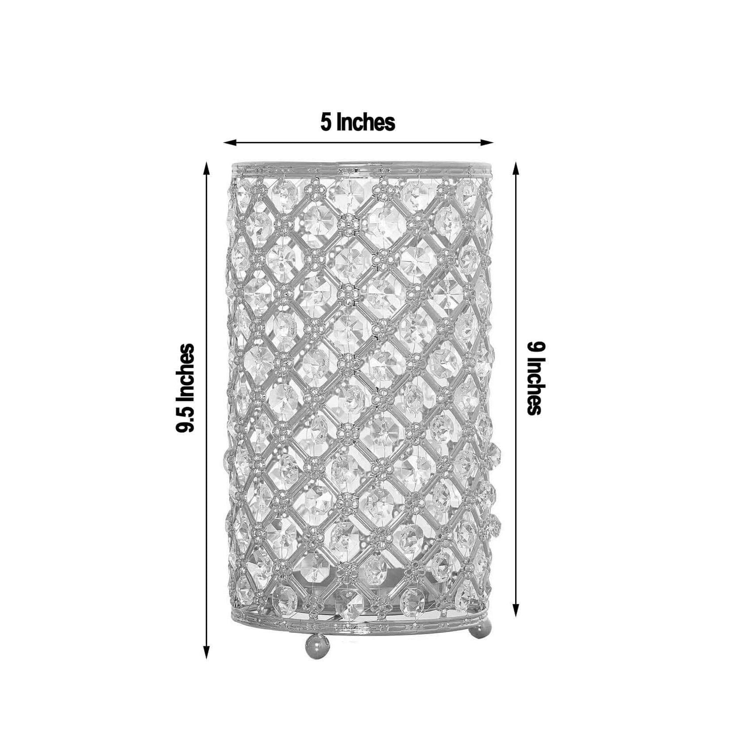 2-Pack Metal Crystal Beaded Pillar Holders Metallic Silver - Versatile Stem Vase Set for Decor 9"