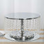 Metal Cake Stand Round Design Metallic Silver with Crystal Chains 14" Dia - Cupcake Dessert Pedestal 8" Tall