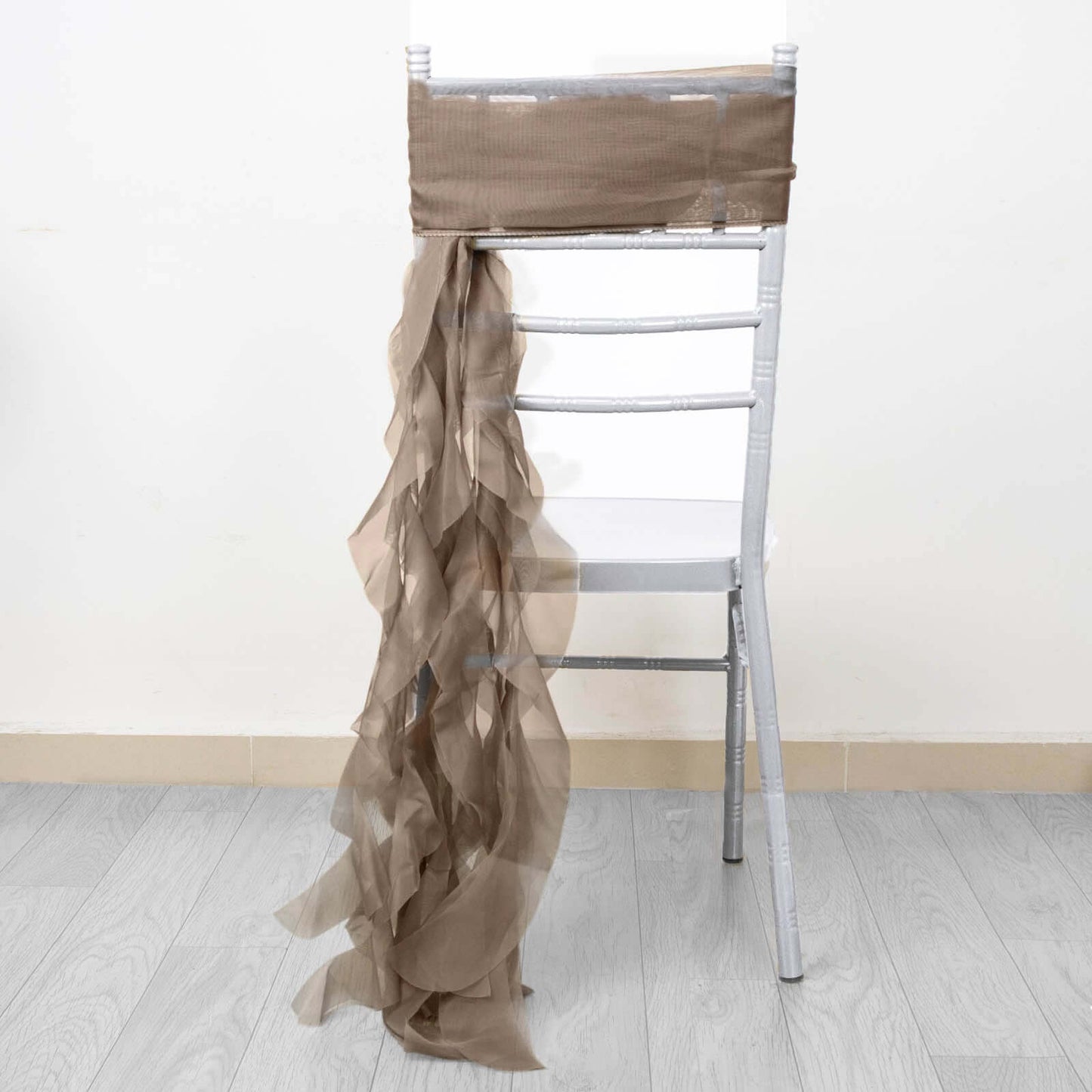 Chiffon Chair Sash with Curly Design Taupe - Stylish Chair Decorations