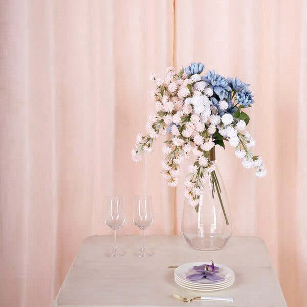 2 Pack Handmade Blush Faux Linen Curtains 52"x64", Curtain Panels With Chrome Grommets -