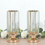 2 Pack 11" Crystal Pendant Hurricane Candle Holders in Gold, Elegant Cylinder Design for Pillar Candles, Short-Stemmed, Decorative Table Centerpieces