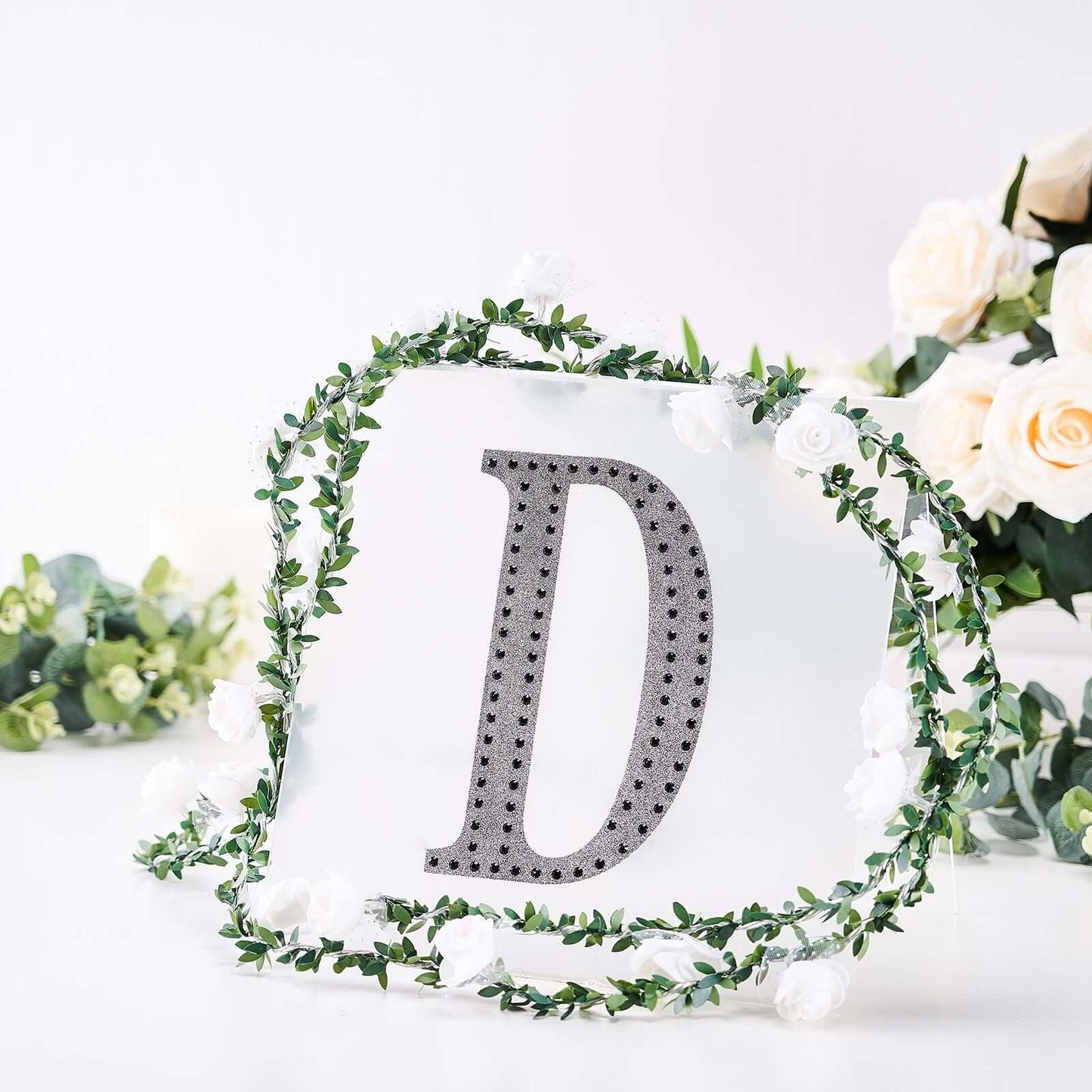 Decorative Rhinestone Alphabet "D" Letter Stickers, Glitter Adhesive Craft Letters Black DIY Sparkle Embellishments 8"