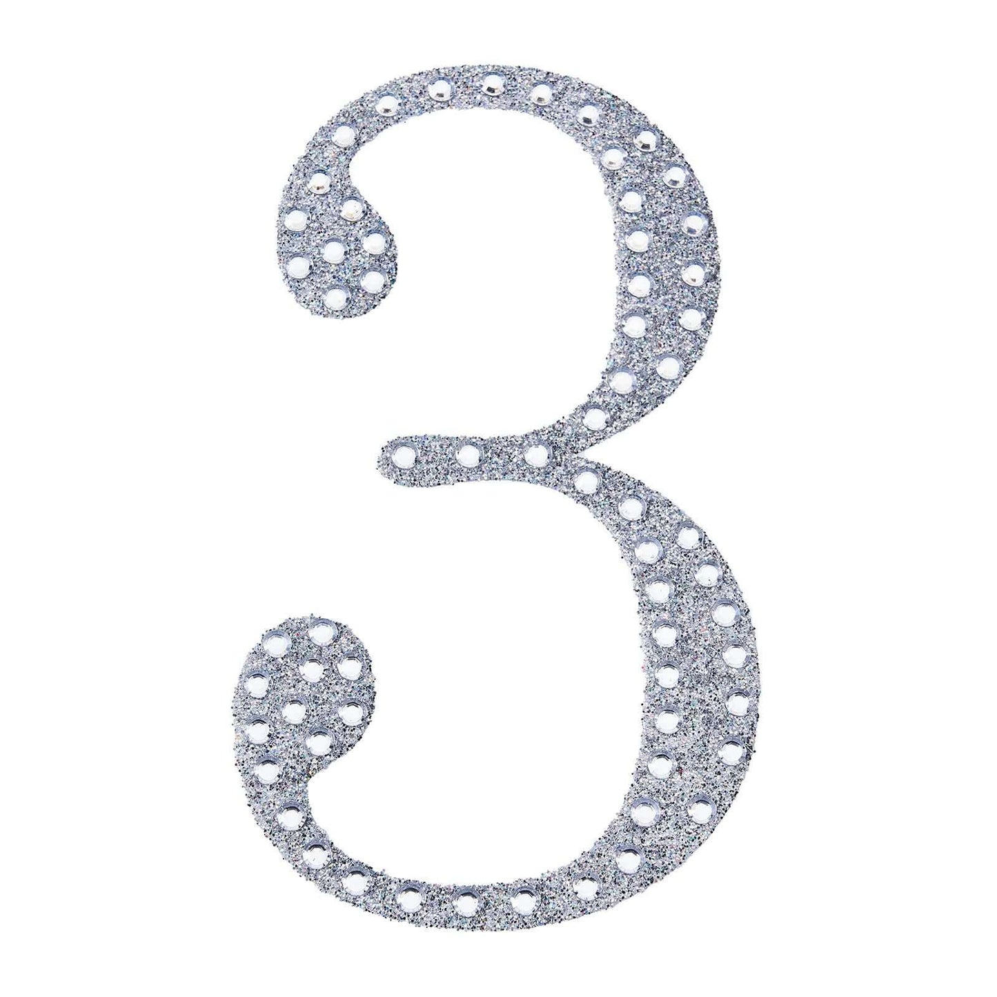 Decorative Rhinestone Number "3" Stickers, Glitter Adhesive Craft Numbers Silver DIY Sparkle Embellishments 8"