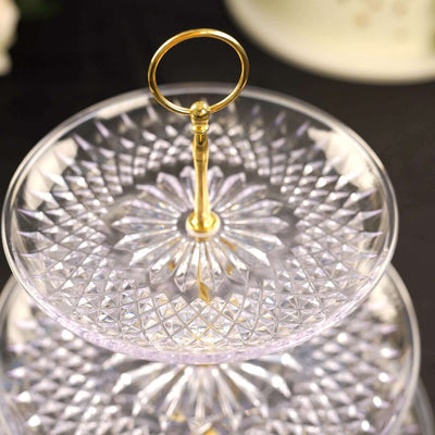 3-Tier Acrylic Cupcake Stand Clear - Sturdy Dessert Serving Tray Platter with Gold Top Handles for Classy Special Occasions & Dessert Buffets 12"