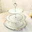 3-Tier Plastic Round Cupcake Stand Whitewashed with Antique Gold Baroque Rim & Top Handle 13"