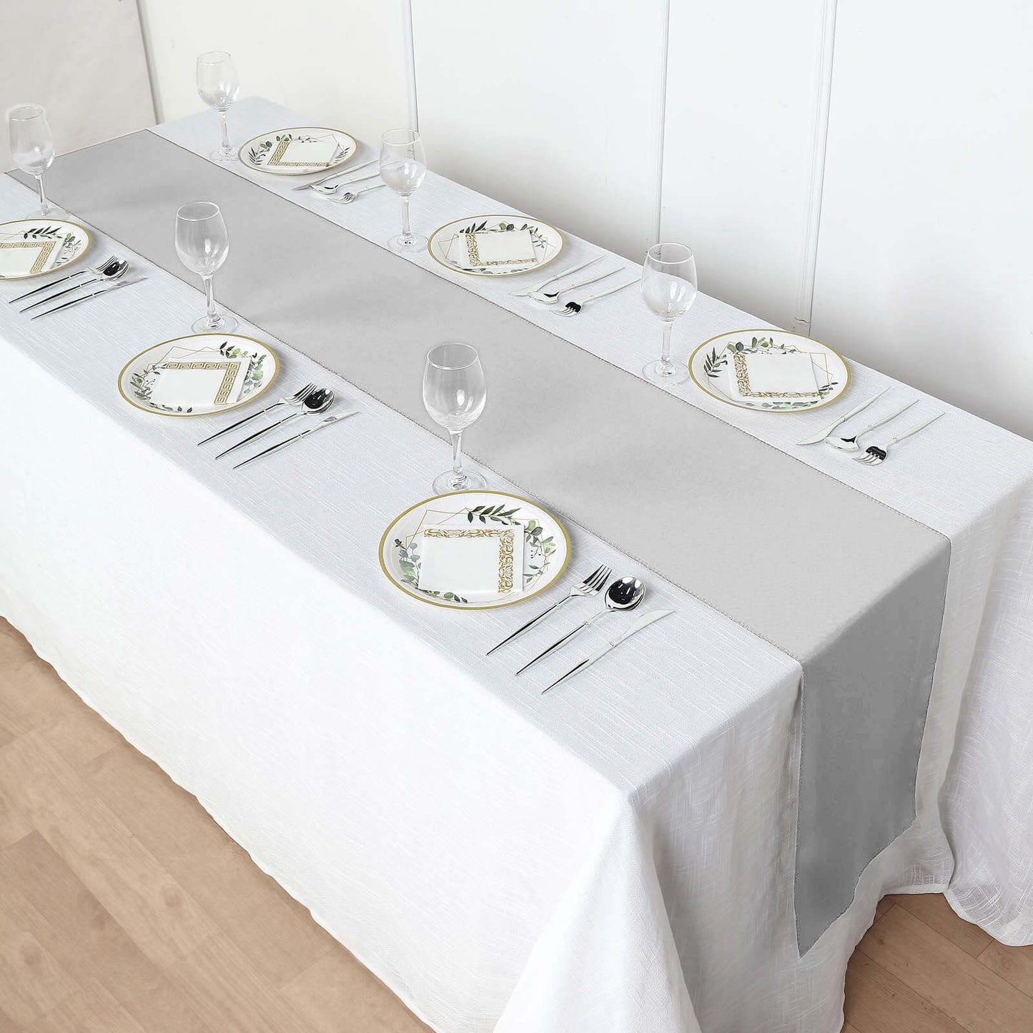 Polyester 12"x108" Table Runner Silver - Durable & Wrinkle-Resistant Table Decor