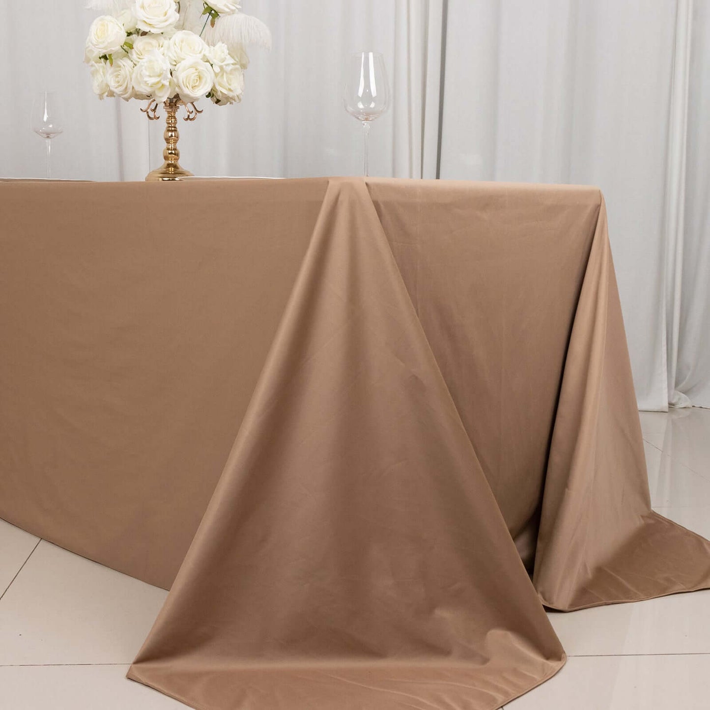 Scuba Rectangular 90"x132" Tablecloth Nude - Wrinkle Free, Stain Resistant & Seamless Table Cover