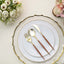 24-Pack Plastic Flatware Set in Metallic Gold with Brown Handle - Heavy Duty Disposable Modern Silverware 8"