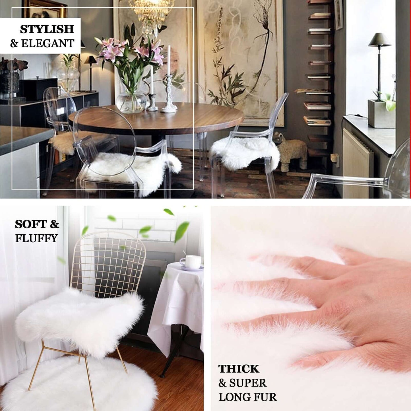 Faux Sheepskin 20" Cushion Cover with Soft Plush Finish White - Stylish Small Shag Area Rug for Events