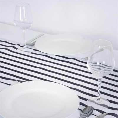 Satin 12"x108" Table Runner Black/White Asymmetric Stripe - Modern Chic Table Decor