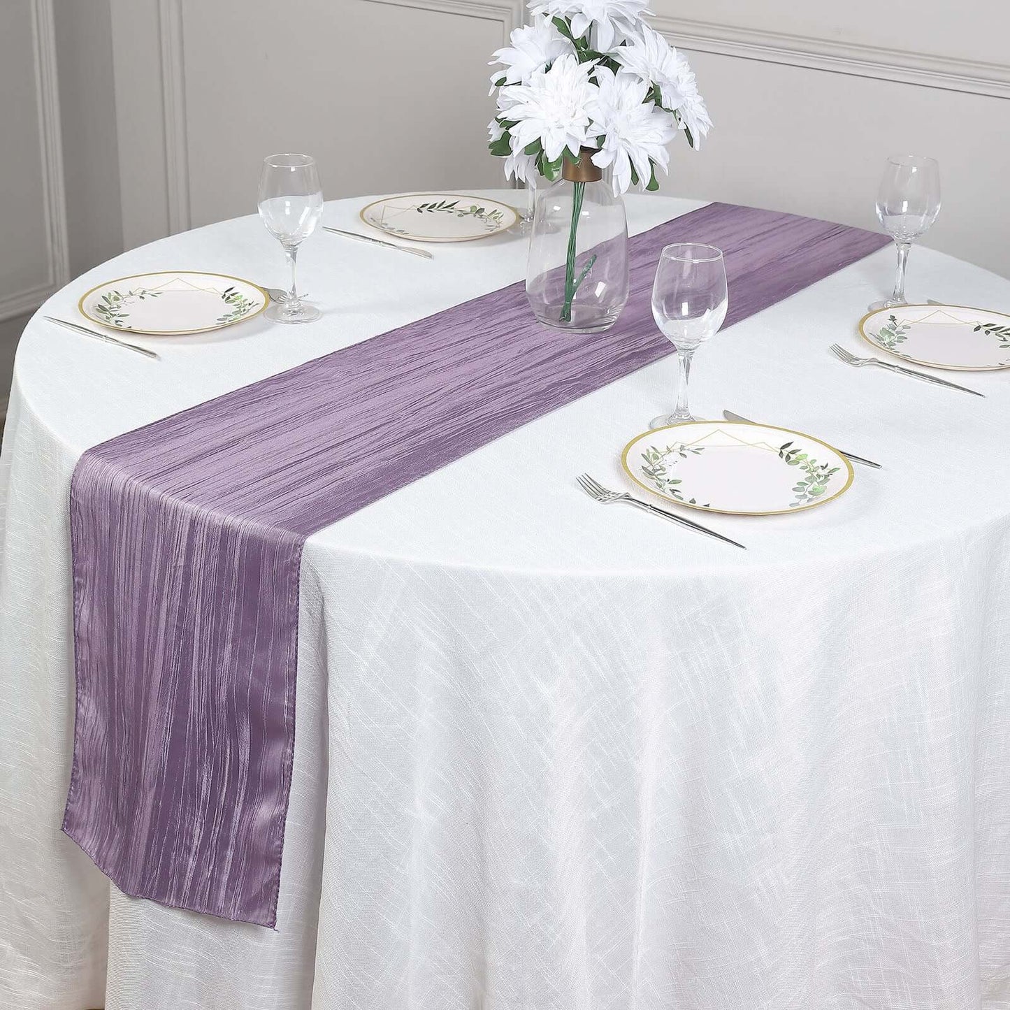Taffeta 12"x108" Table Runner Violet Amethyst - Accordion Crinkle Design