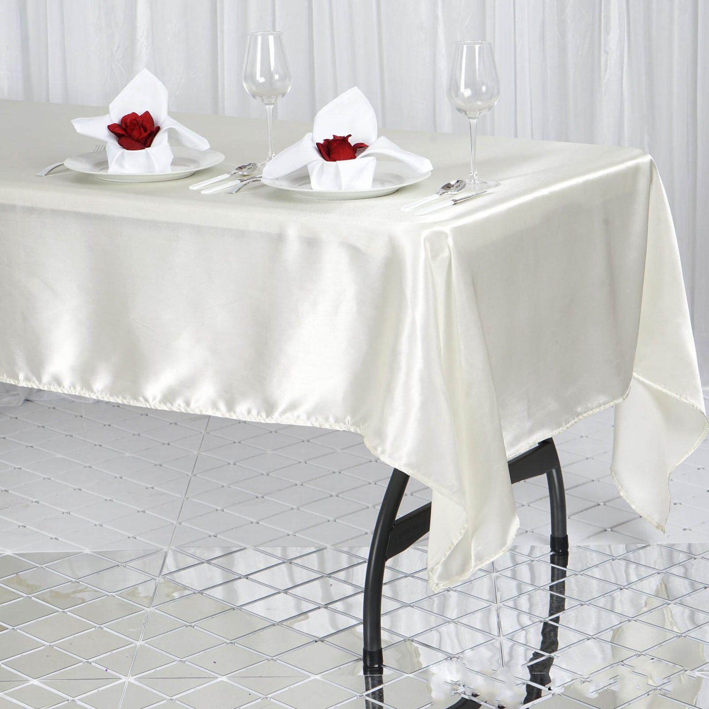 Satin Rectangular 60"x102" Tablecloth Ivory - Smooth and Lustrous Table Cover