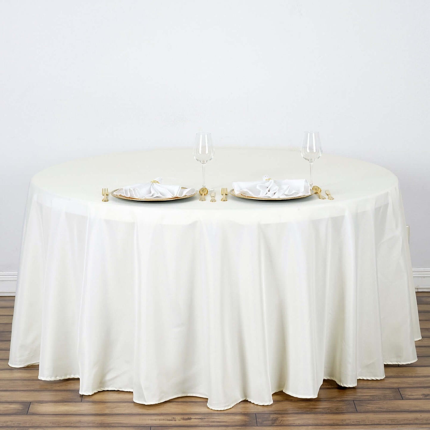Polyester 120" Round Tablecloth Ivory - Seamless Wrinkle-Resistant Table Cover