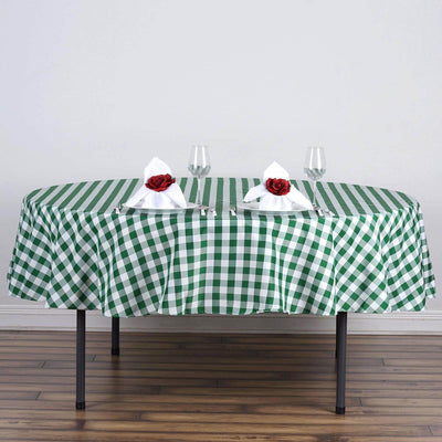 Polyester 70" Round Tablecloth White/Green - Checkered Buffalo Plaid Table Cover