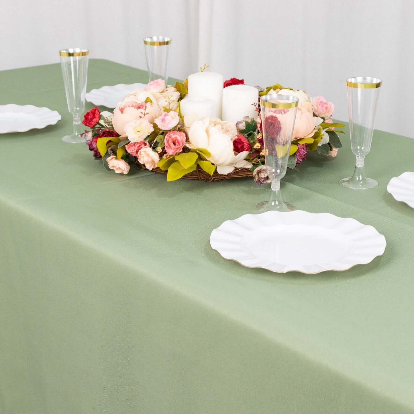 Premium Polyester 60"x102" Rectangle Tablecloth Dusty Sage Green - Durable 220GSM Wrinkle-Resistant Table Cover