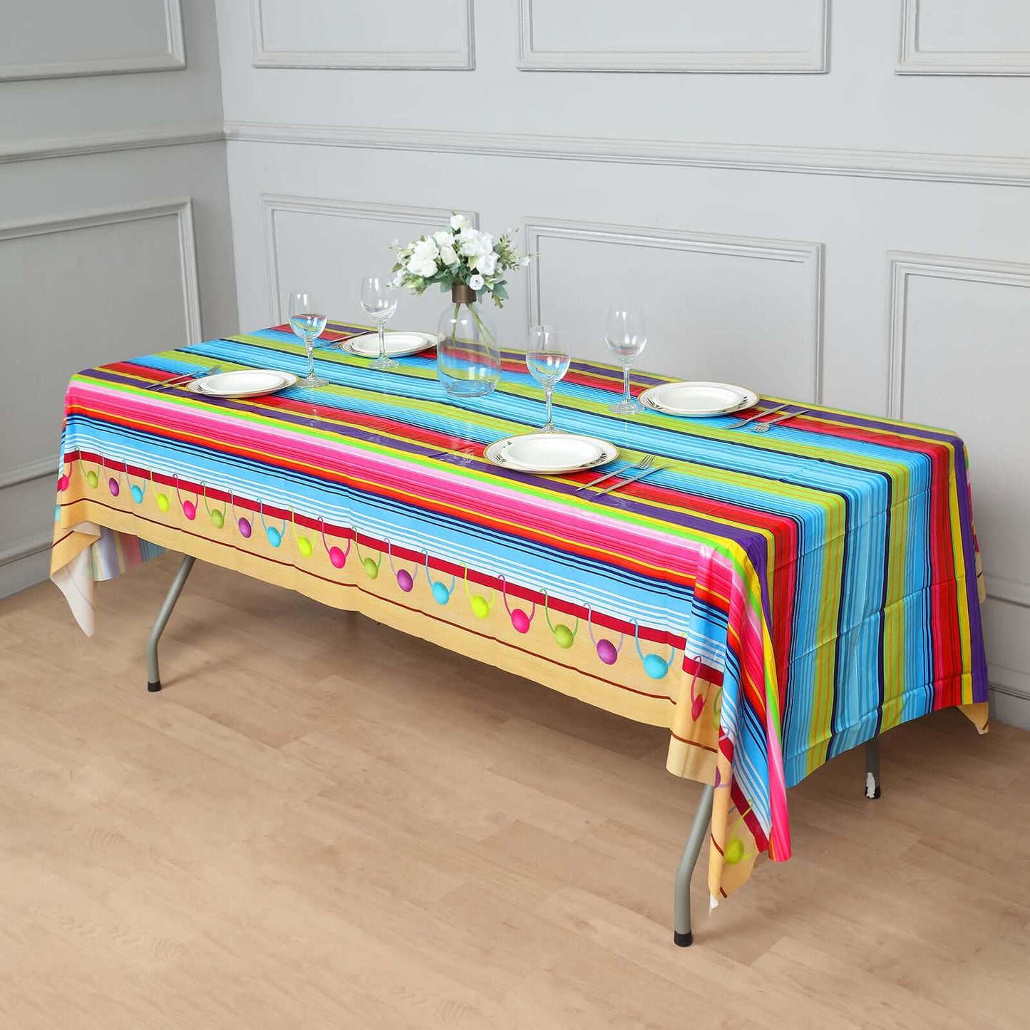 5-Pack Plastic Table Covers Mexican Serape Rectangle - Vibrant PVC Disposable Tablecloths for Cinco De Mayo 54"x108"