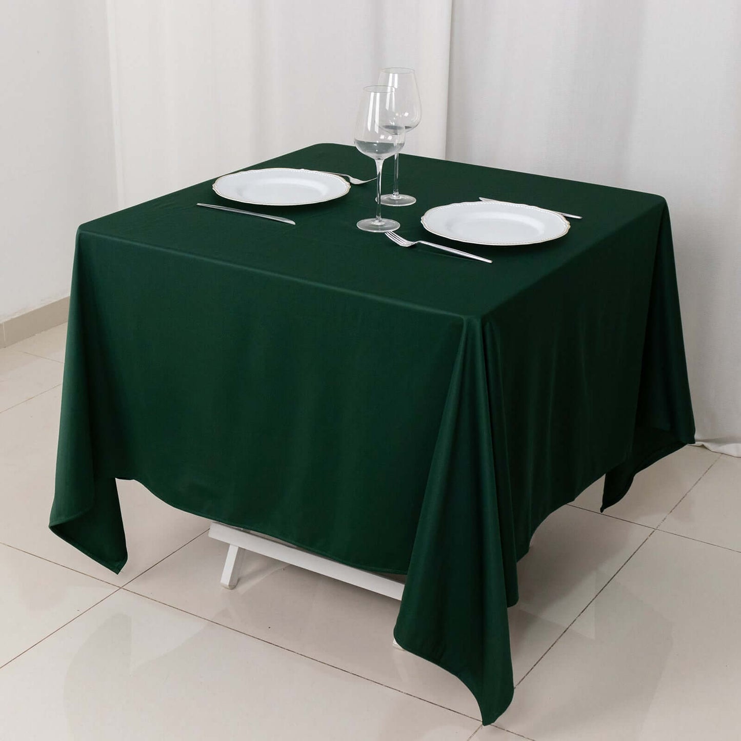 Scuba Square 70"x70" Tablecloth Hunter Emerald Green - Wrinkle Free & Stain Resistant Table Cover