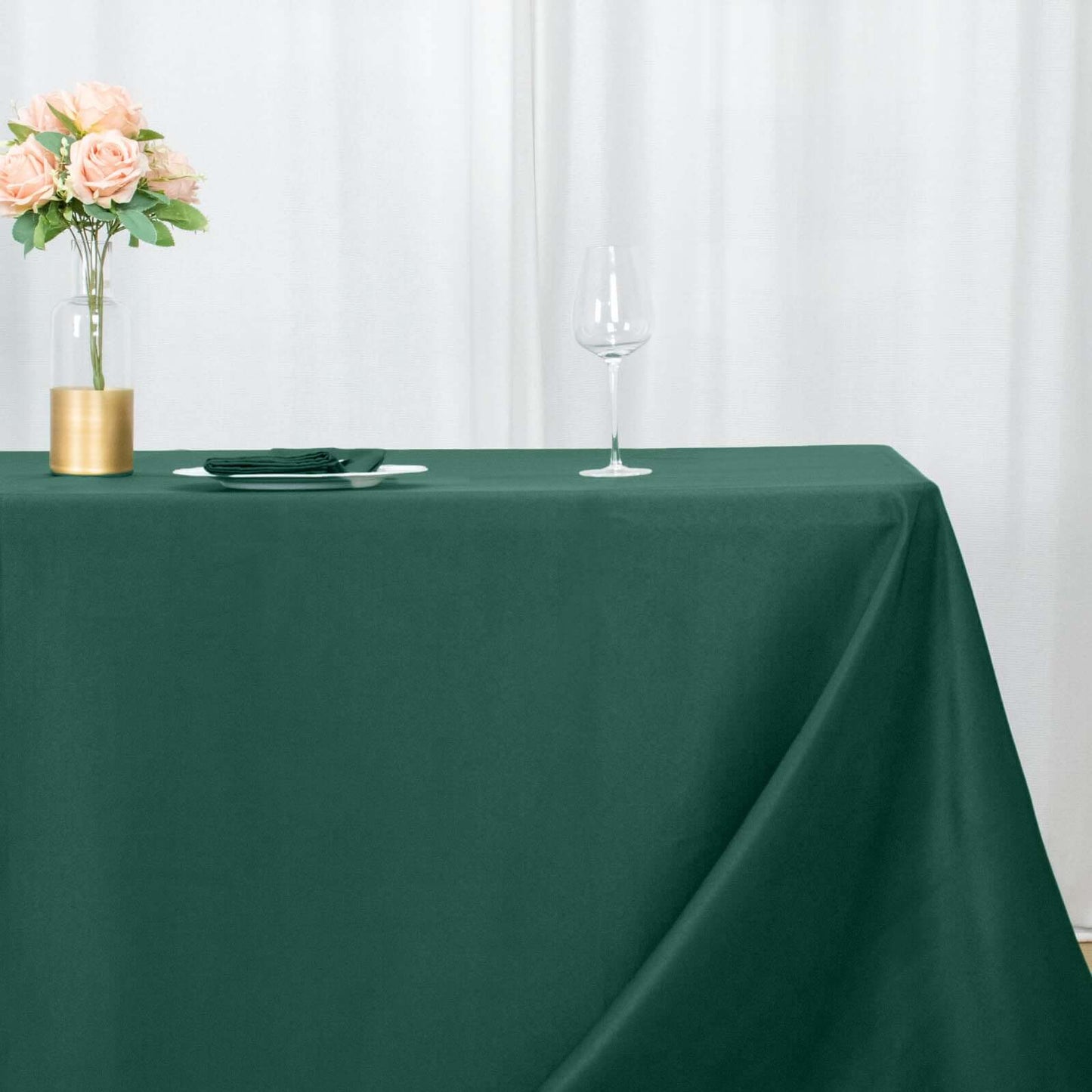 Premium Polyester 90"x156" Rectangle Tablecloth Hunter Emerald Green - Seamless 220GSM Stain-Resistant Table Cover