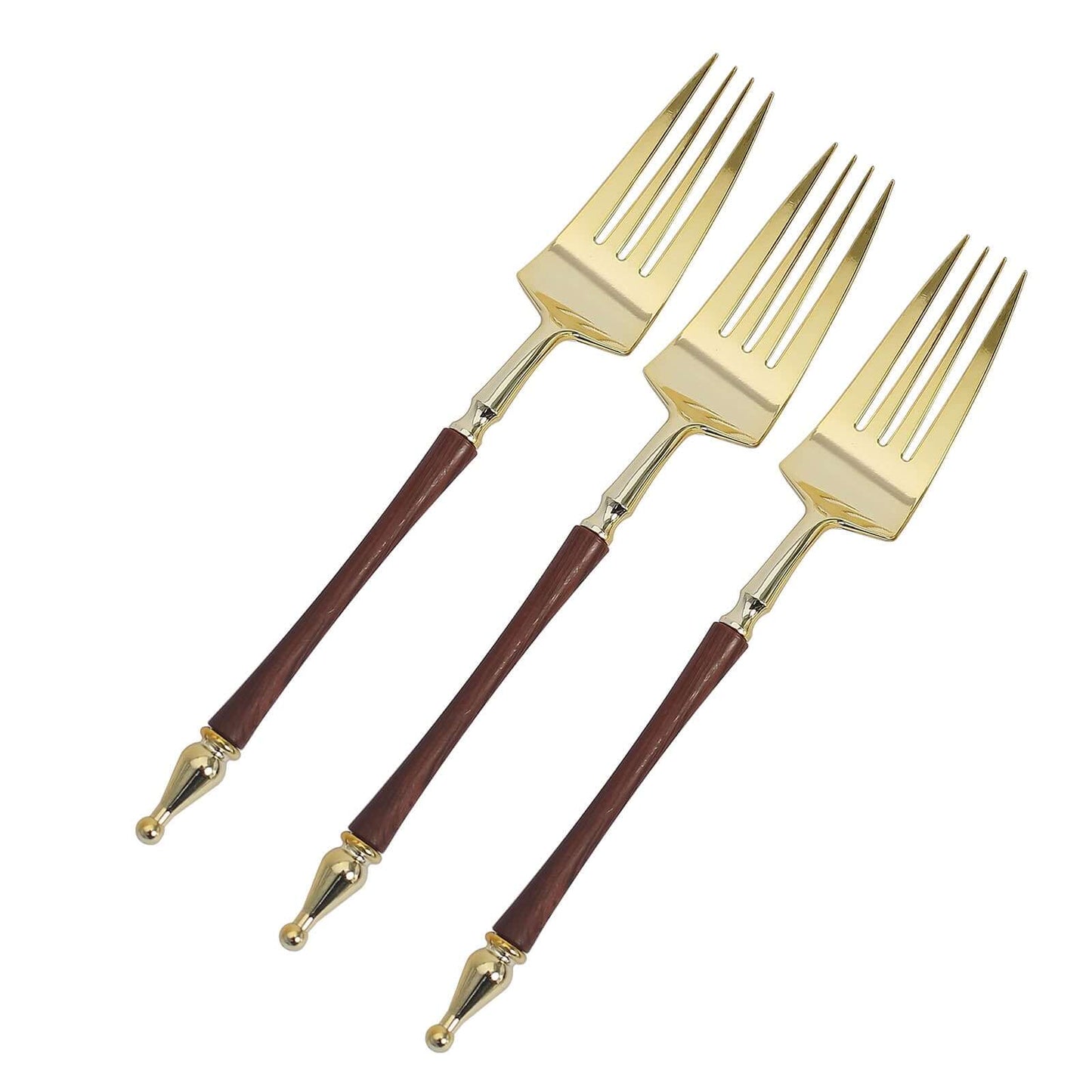 24-Pack Plastic Forks with Roman Column Handle Gold/Brown - European Style Disposable Utensils 8"