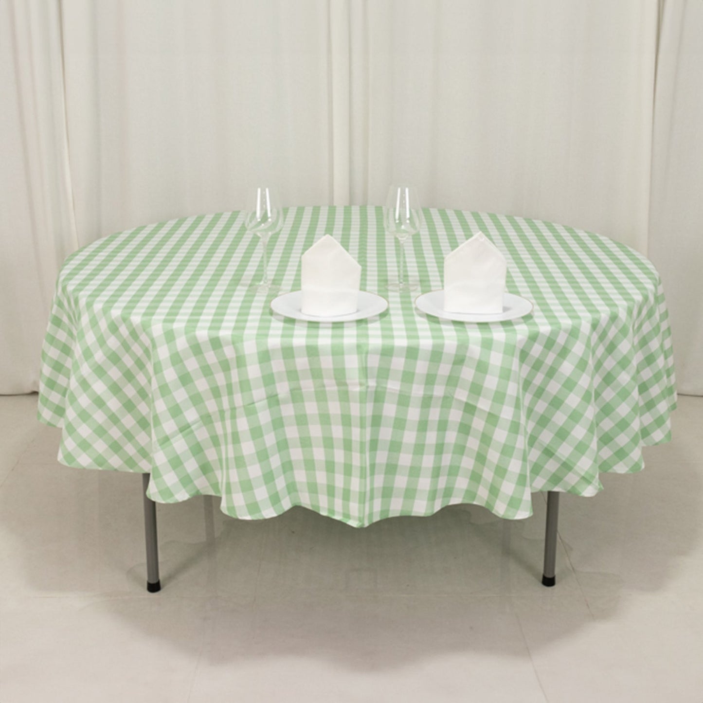 Polyester 90" Round Tablecloth White/Sage Green - Checkered Buffalo Plaid Table Cover