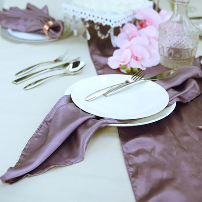 5 Pack Satin 20"x20" Napkins Violet Amethyst - Luxurious Shine & Smooth Dinner Napkins