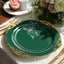 20-Pack Economy Plastic Round Charger Plates 13" in Hunter Emerald Green with Gold Embossed Baroque Rim, Stylish Dinner Party Serving Plates