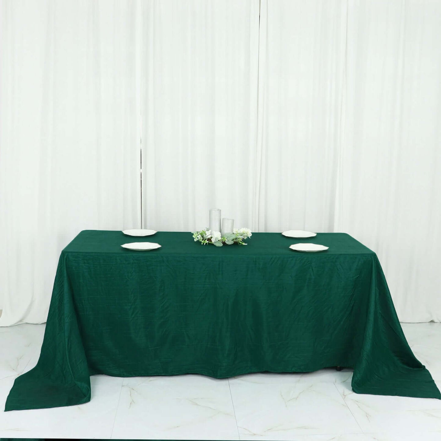 Taffeta 90"x132" Rectangle Tablecloth Hunter Emerald Green - Seamless Accordion Crinkle Table Cover