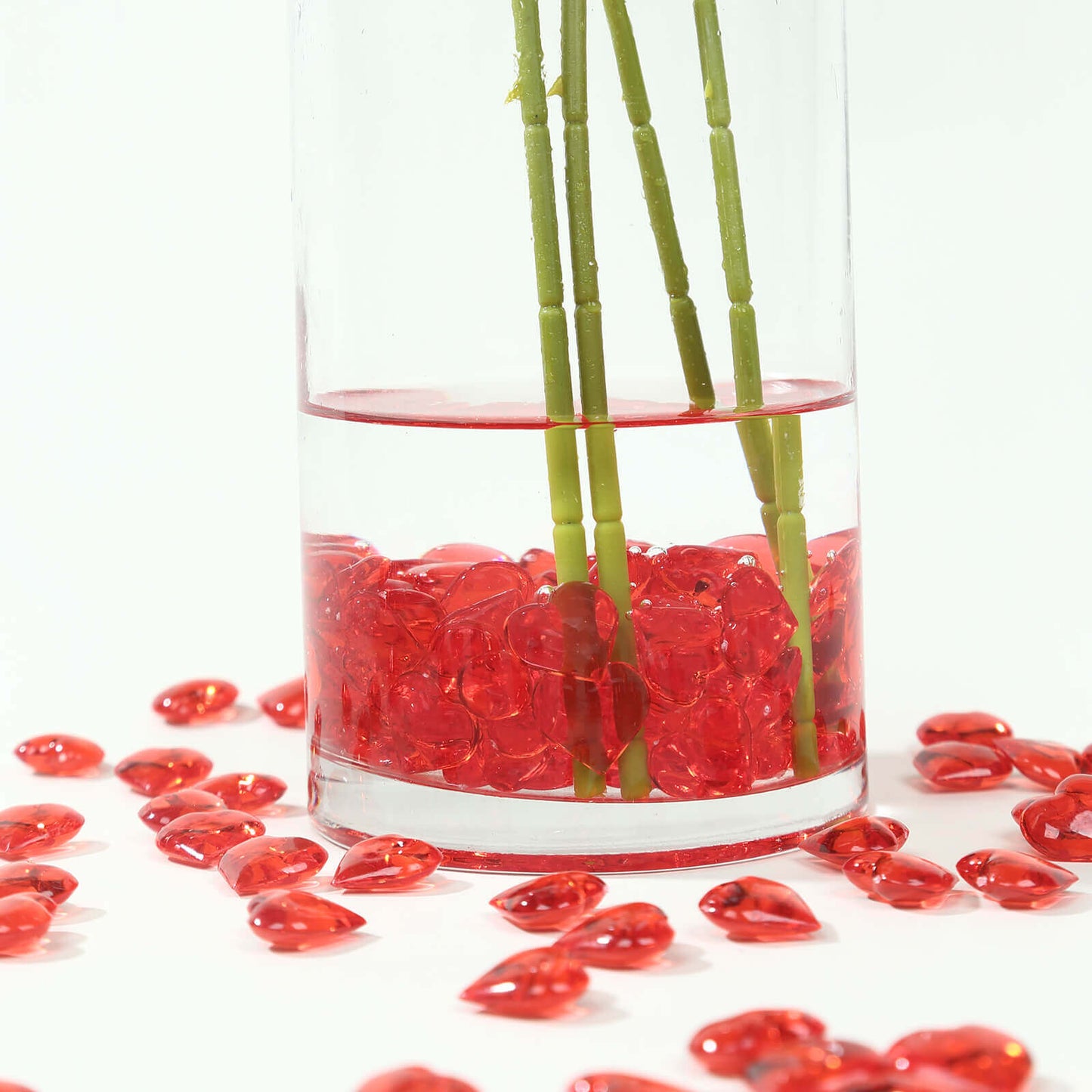 250 Pcs Acrylic Heart Diamond Gems Red Vase Fillers - Romantic Translucent Table Scatters for Valentineâ€™s Day & Events