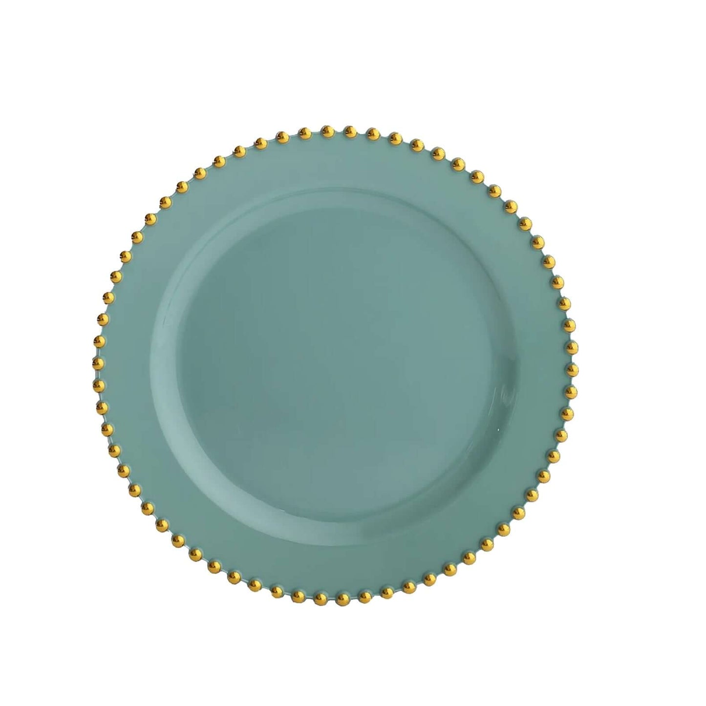 10-Pack Dusty Sage Green Plastic Dessert Plates â€“ 8" Round with Gold Beaded Rim, Disposable for Parties & Events
