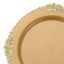 10-Pack Plastic 10" Round Dinner Plates in Gold with Leaf Embossed Rim - Disposable Vintage Baroque Style Plates for Luxurious Gatherings & Events