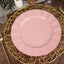 10-Pack Plastic 11" Round Dinner Plates in Dusty Rose Ruffled Rim with Gold Edging - Sturdy Disposable Dinnerware