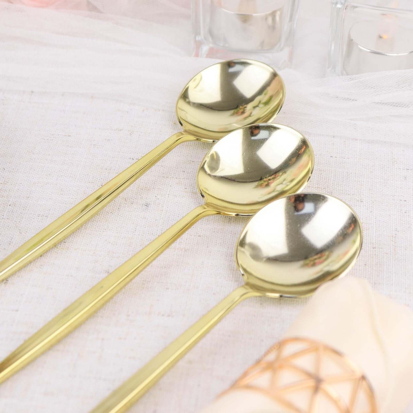 24-Pack Plastic Spoons Glossy Gold - Premium Heavy Duty Disposable Silverware 8"