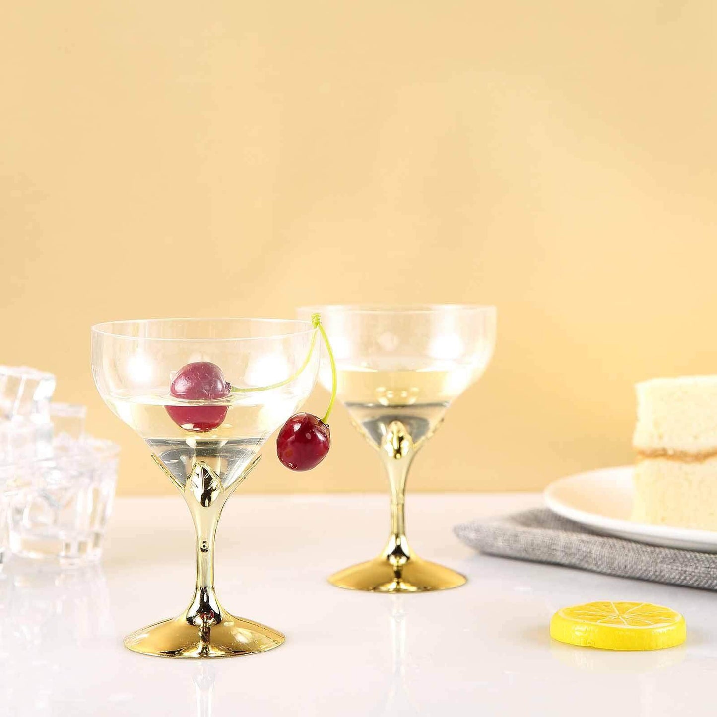 6-Pack Plastic Champagne Glasses Gold Hard Material - Durable Disposable Goblets for Wine 5oz