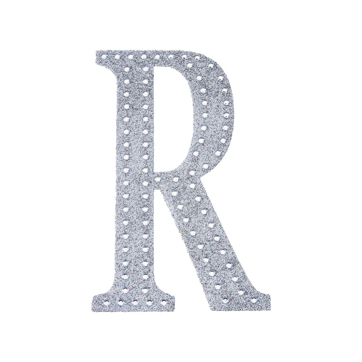 Decorative Rhinestone Alphabet "R" Letter Stickers, Glitter Adhesive Craft Letters Silver DIY Sparkle Embellishments 4"
